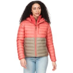 Marmot Women's Highlander Hoody Down Jacket - Grapefruit/vetiver